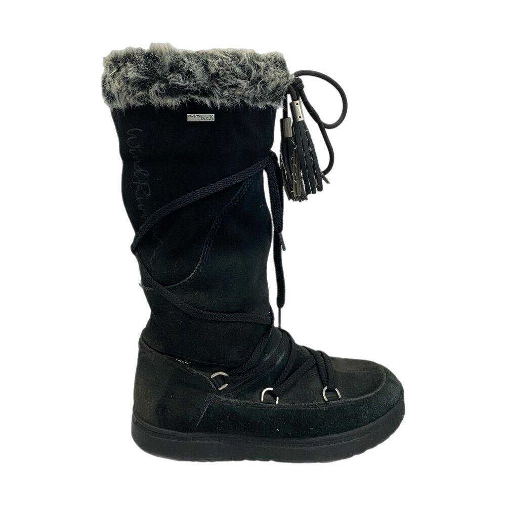 Wind River Women’s Black Suede Winter Snow Boots Size 7 Faux Fur Lined Tassels